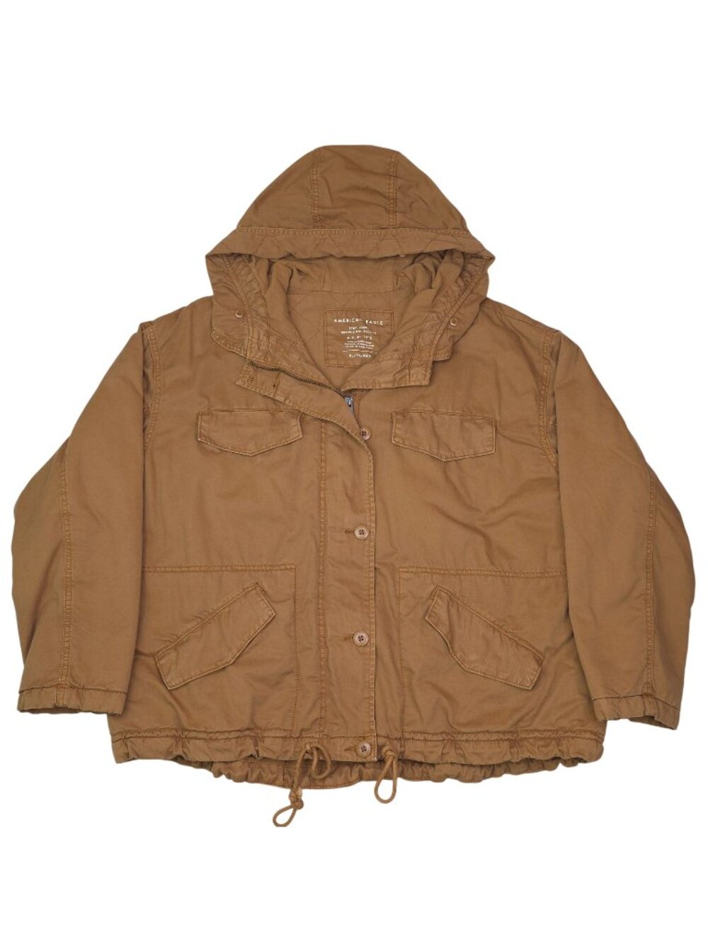 American Eagle Mens Hooded Utility Jacket XL Brown Cotton Blend Drawstring Hem